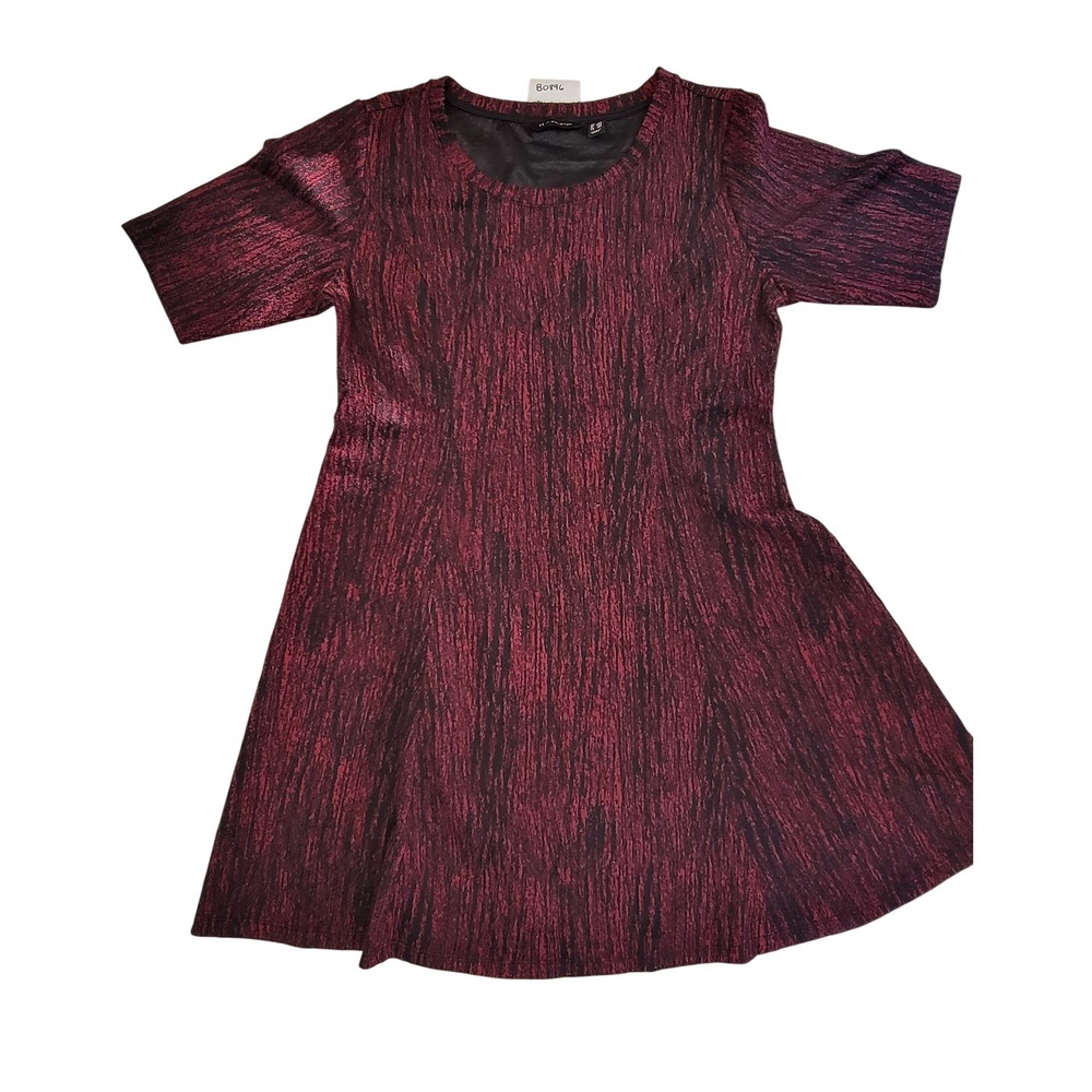 H by Halston Women's‎ Burgundy Black Textured Short Sleeve A-Line Dress Size S